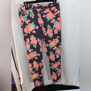 Neon floral print skinny jeans